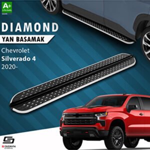 S-Dizayn Chevrolet Silverado 4 Uzun Şase Diamond Krom Araca Özel Yan Basamak 253 cm 2020 ve Üzeri CH-SV4