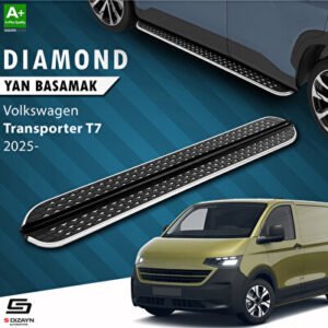 S-Dizayn Volkswagen Transporter T7 Kısa Şase Diamond Krom Araca Özel Yan Basamak 223 cm 2024 ve Üzeri